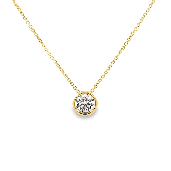 9ct Yellow Gold 0.44ct Bezel Set Certified Natural Diamond Slider Pendant 45cm Chain