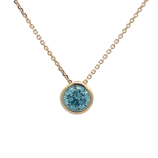 9ct Yellow Gold 0.50ct Bezel Set Vivid Blue LGD Slider Pendant on 45cm Chain