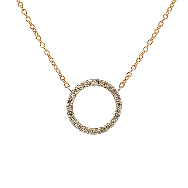 9ct Yellow Gold tdw=0.24ct Diamond Set Circle Pendant on 9ct Chain