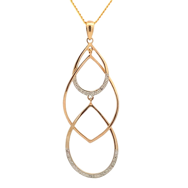 9ct Yellow Gold 3 Tear Drop Diamond Set Pendant