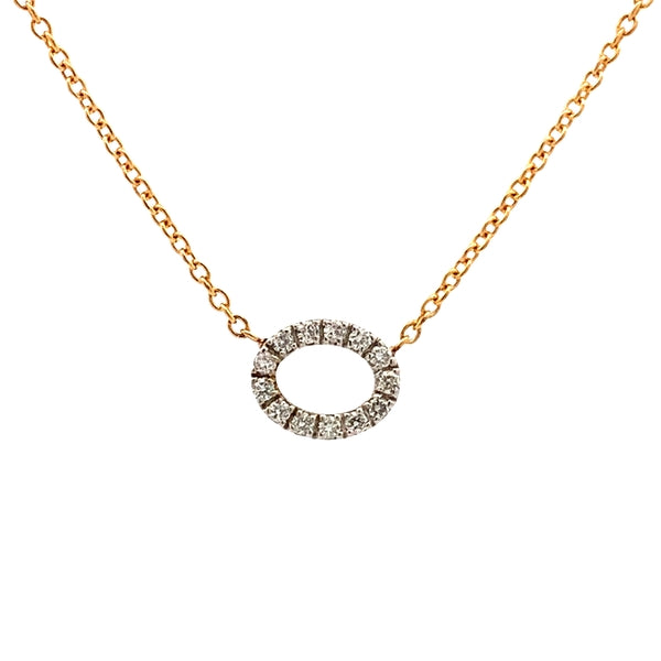 9ct Yellow Gold tdw=0.13ct Diamond Set Oval Pendant on Yellow Gold Chain