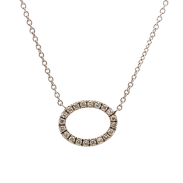 9ct White Gold tdw=0.20ct Diamond Set Oval Pendant on White Gold Chain