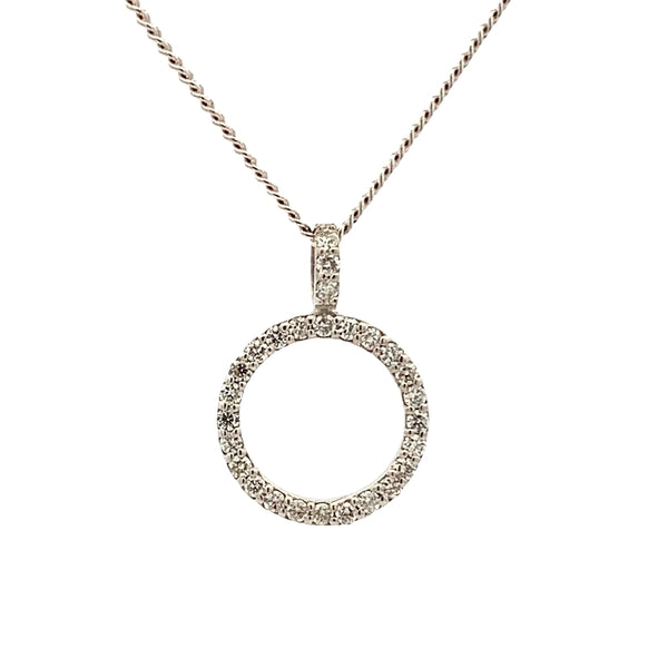 9ct White Gold tdw=0.27ct Diamond Set Circle Pendant