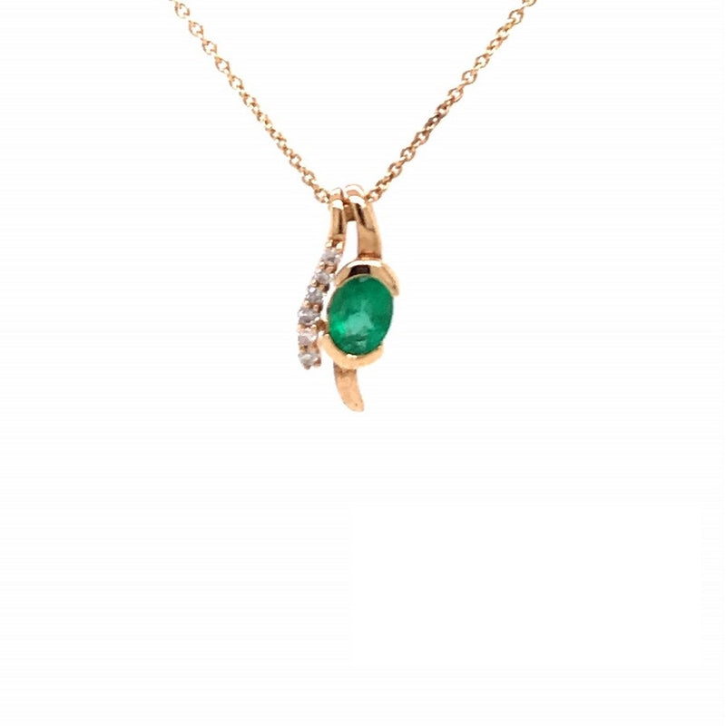 Parrys Jewellers 9ct Yellow Gold 0.42ct Natural Emerald and Diamond Set Pendant With ChainTDW 0.06ct