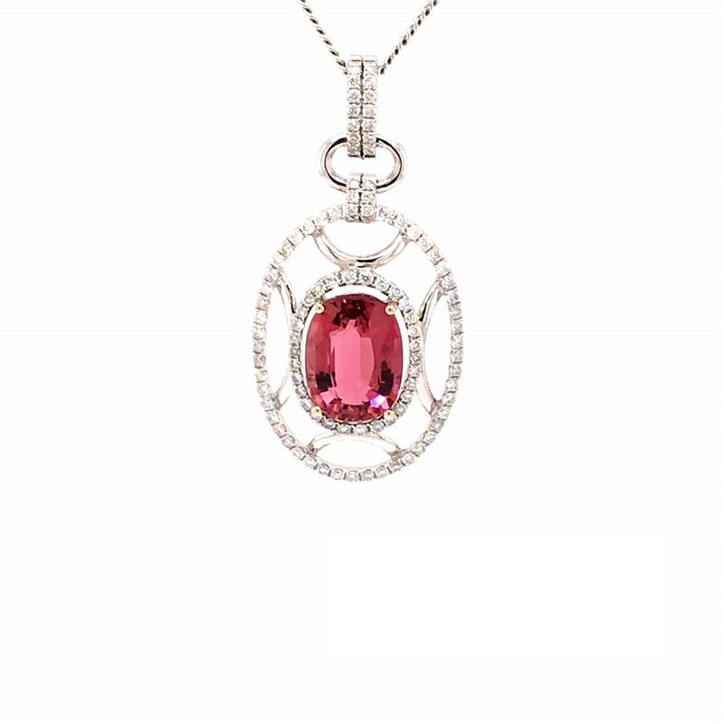 Parrys Jewellers 18ct White Gold 3.14ct Pink Tourmaline and Diamond Pendant TDW 0.66ct