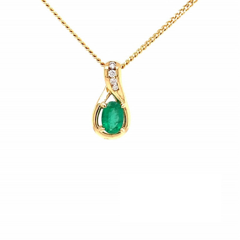 Parrys Jewellers 18ct Yellow Gold Natural Emerald and Diamond Pendant TDW 0.04ct