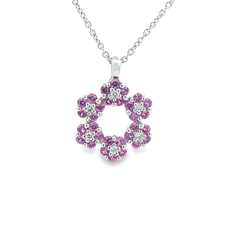 Parrys Jewellers 18ct White Gold Natural Pink Sapphire And Diamond Pendant