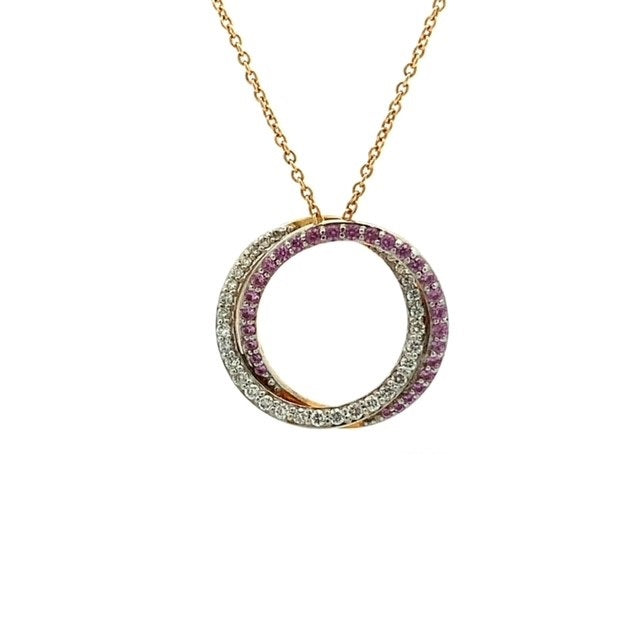 Parrys Jewellers 18ct Yellow Gold Natural Pink Sapphire and Diamond Pendant