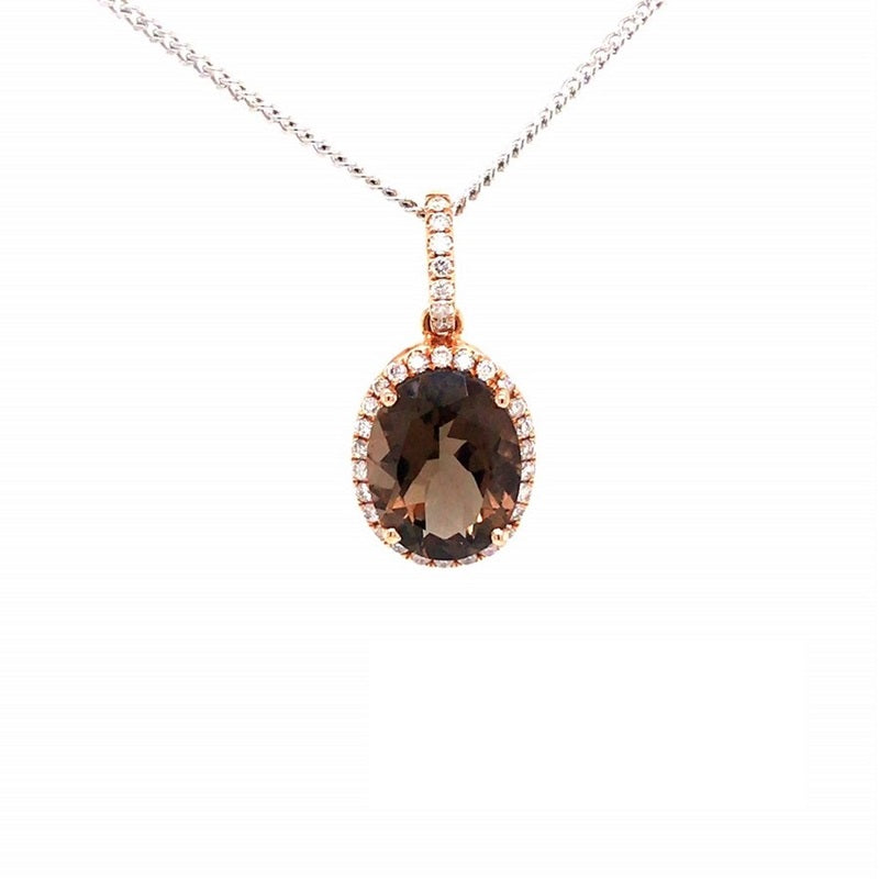 Parrys Jewellers 18ct Rose Gold Smokey Quartz and Diamond Pendant