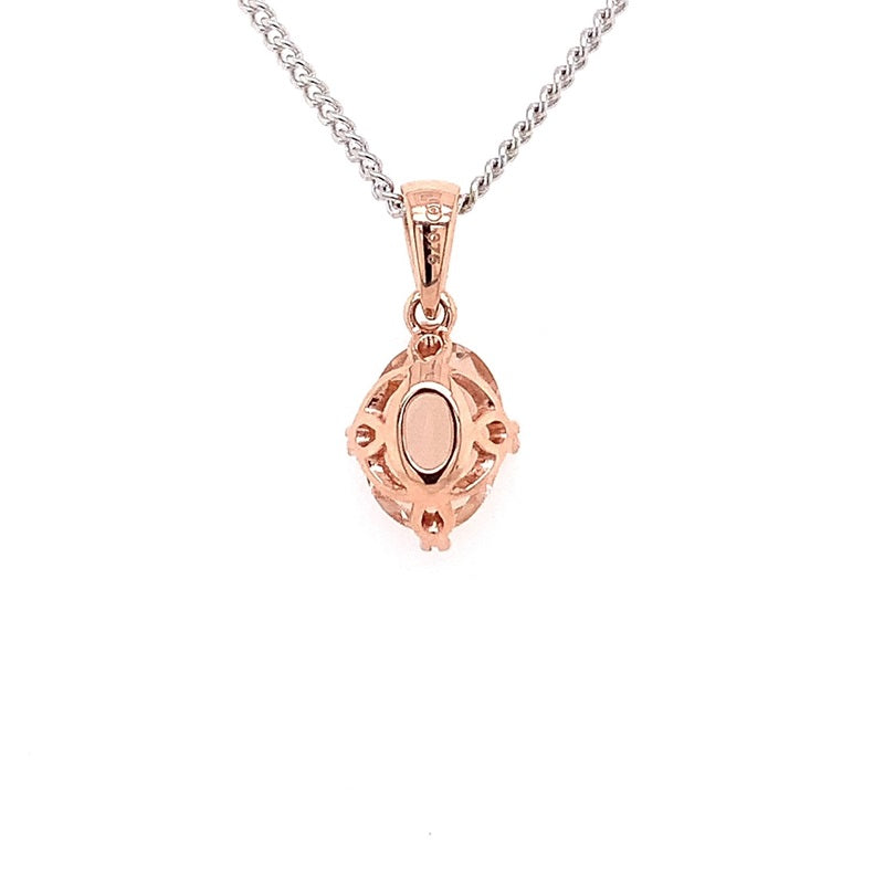 Parrys Jewellers 9ct Rose Gold Oval Morganite Pendant Diamond Set