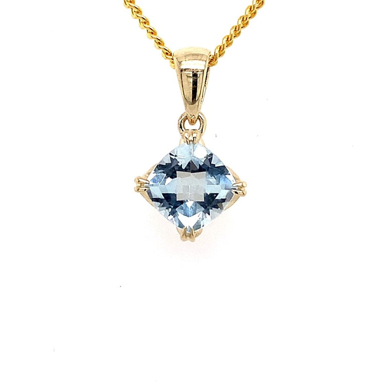 Parrys Jewellers 9ct Yellow Gold Cushion Cut Aquamarine Pendant