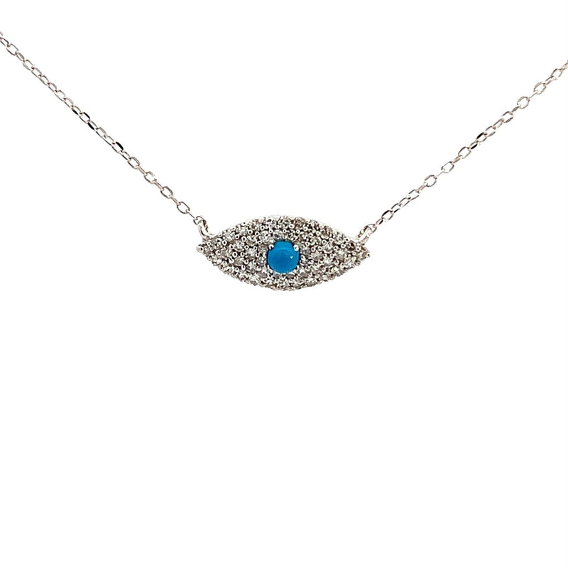 Parrys Jewellers 18ct White Gold Turquoise and Diamond Evil Eye Pendant TDW 0.14ct