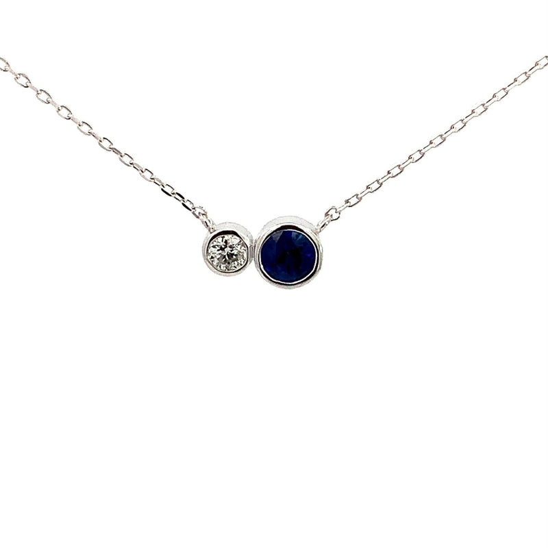 Parrys Jewellers 18ct White Gold Sapphire and Diamond Pendant w/ Chain