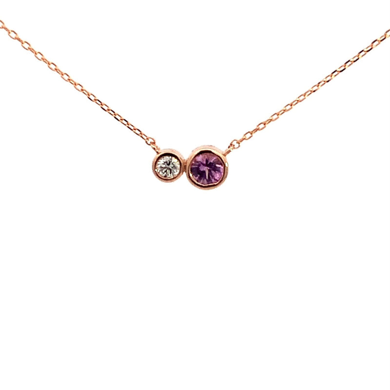 Parrys Jewellers 18ct Rose Gold Pink Sapphire and Diamond Pendant w/ Chain