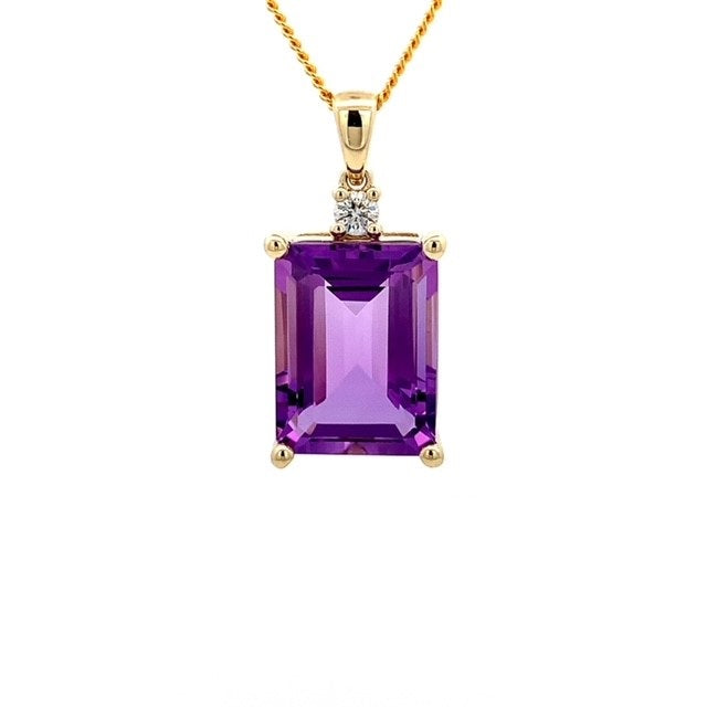 Parrys Jewellers 9ct Yellow Gold 8.64ct Amethyst and Diamond Set Pendant