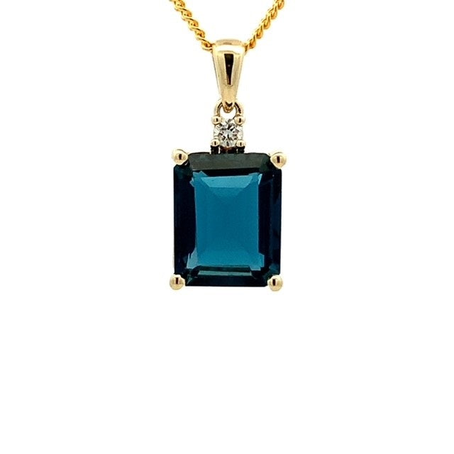 Parrys Jewellers 9ct Yellow Gold 5.2ct London Blue Topaz and Diamond Pendant