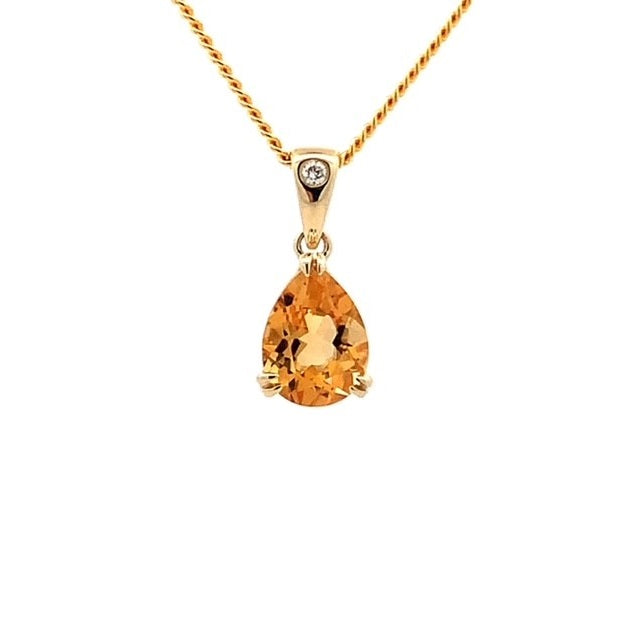 Parry Jewellers 9ct Yellow Gold 8x6mm Pear Citrine and Diamond Pendant