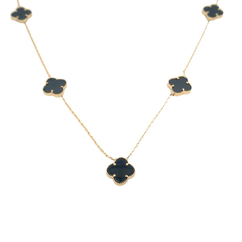 Parrys Jewellers 14ct Yellow Gold Black Onyx Clover Necklace 45cm