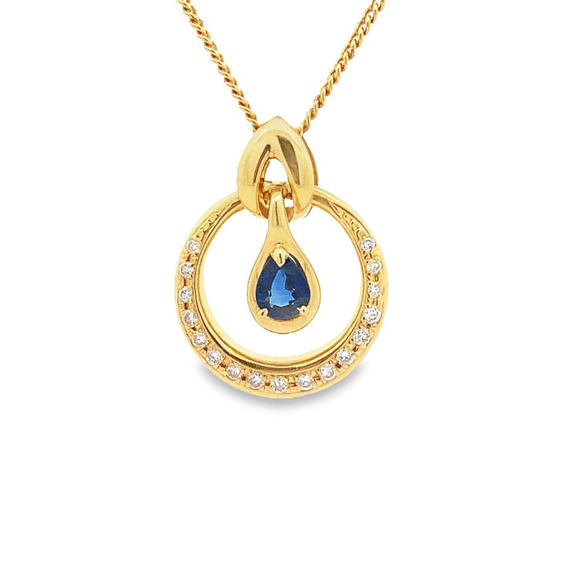 Parrys Jewellers 18ct Yellow Gold 0.54 Natural Sapphire and Diamond Set Pendant