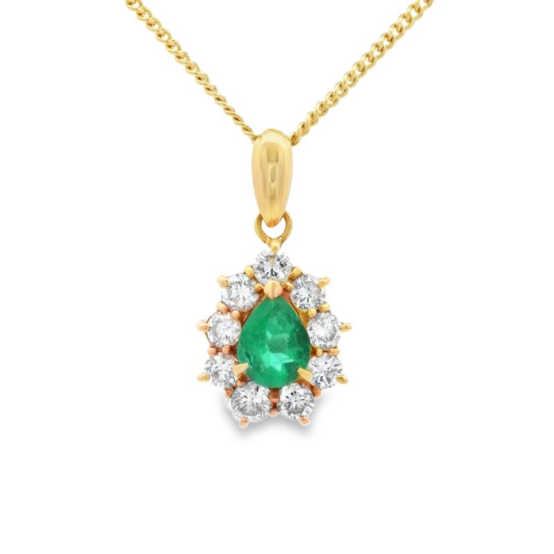 Parrys Jewellers 18ct Yellow Gold Natural Emerald 0.35ct 9rb=0.18ct Diamond Pendant