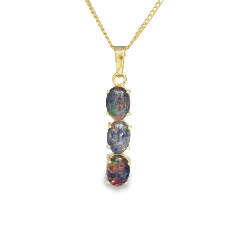 Parrys Jewellers 9ct Yellow Gold 3x 7x5mm Oval Opal Triplet Drop Pendant