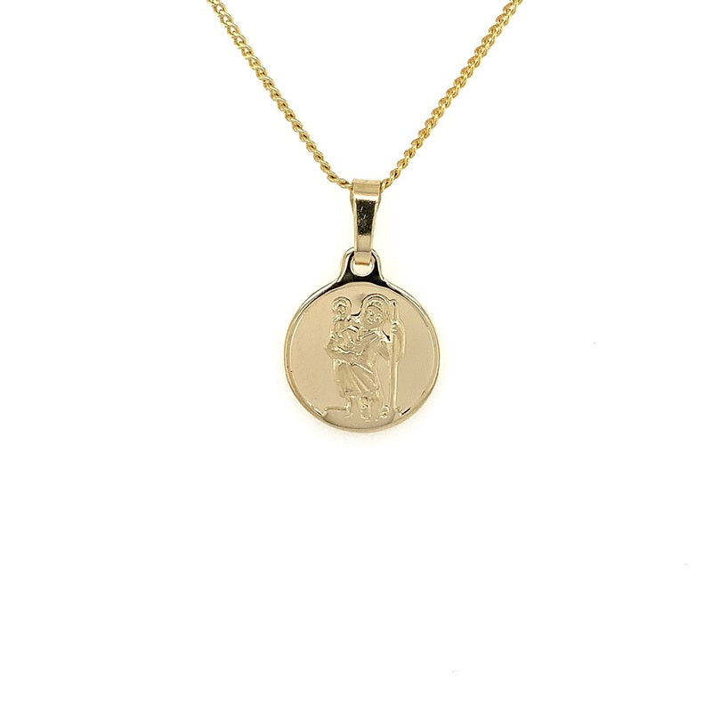 Parrys Jewellers 9ct Yellow Gold St Christopher 12mm Disc Pendant