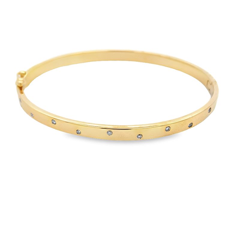 9ct Yellow Gold 5mm Diamond Set Hinged Bangle