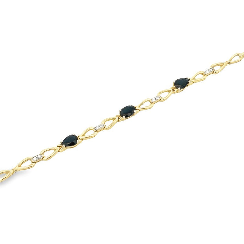 Parrys Jewellers 9ct Yellow Gold Natural Sapphire and Diamond Link Bracelet