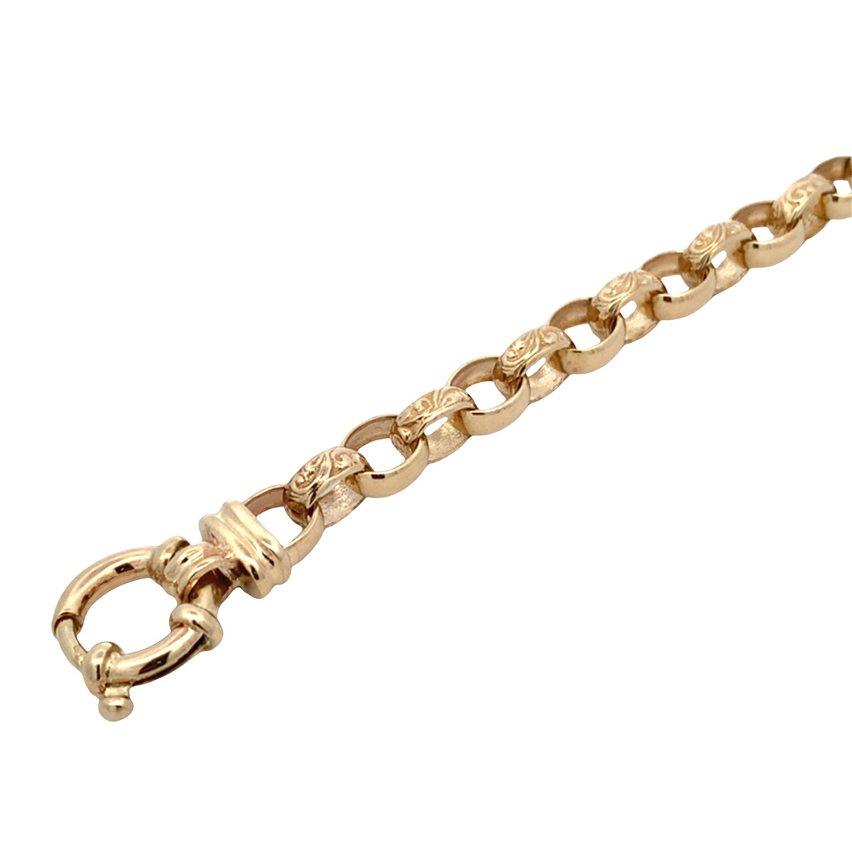 9ct Yellow Gold Oval Alternate engraved Link Belcher Bracelet 16.1gms
