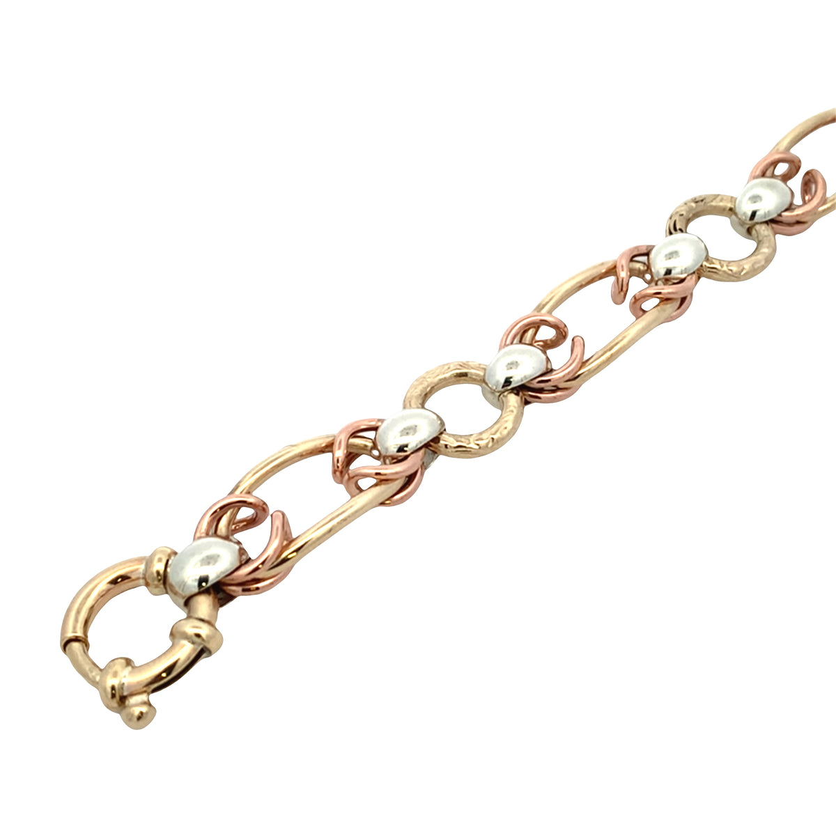9ct 3Tone Fancy Link Bracelet 27 gms