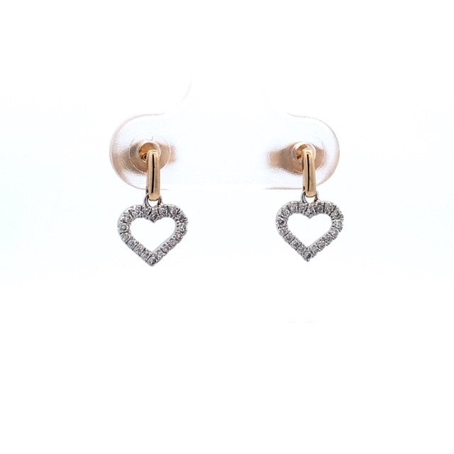 Parrys Jewellers 9ct Yellow Gold Diamond Heart Drop Stud Earrings TDW 0.12ct