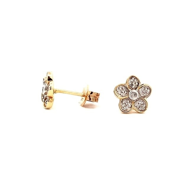 Parrys Jewellers 9ct Yellow Gold Diamond Set Flower Earrings TDW 0.10ct