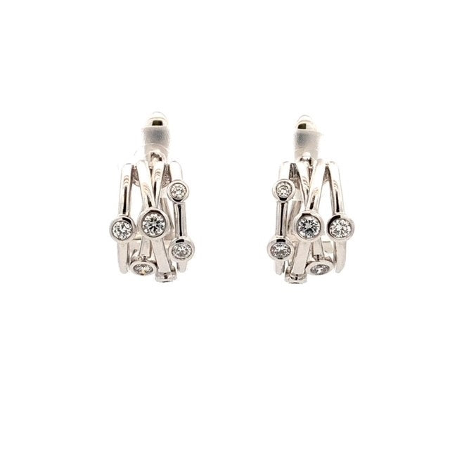 18ct White Gold Diamond Bezel Set Leverback Hoop TDW 0.39ct