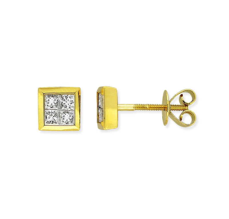 Parrys Jewellers 9ct Yellow Gold Princess cut Diamond Stud Earrings