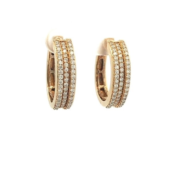 Parrys Jewellers 9ct Yellow Gold 3 Row Diamond Huggie Earrings TDW 1.00ct
