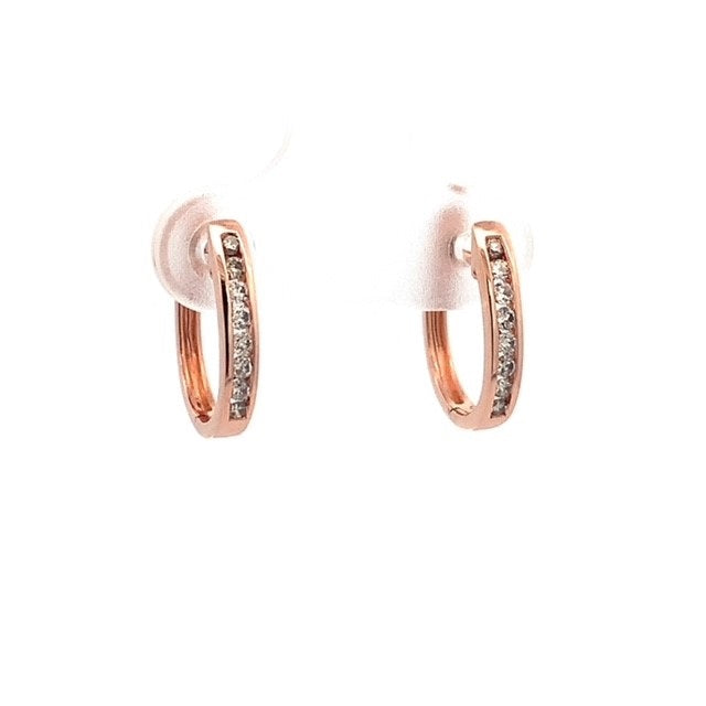 Parrys Jewellers 9ct Rose Gold Channel Set Diamond Huggie Earrings TDW 0.20ct