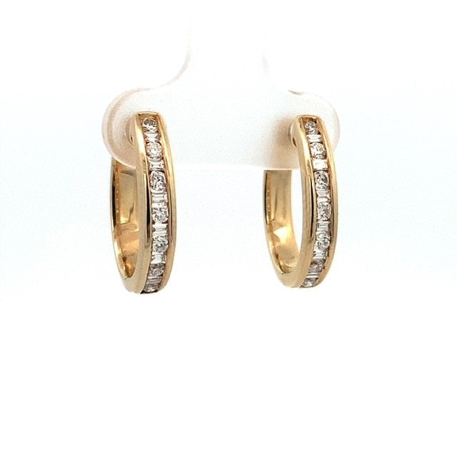 Parrys Jewellers 9ct Yellow Gold Baguette and Round Diamond Huggie Earrings TDW 0.53ct