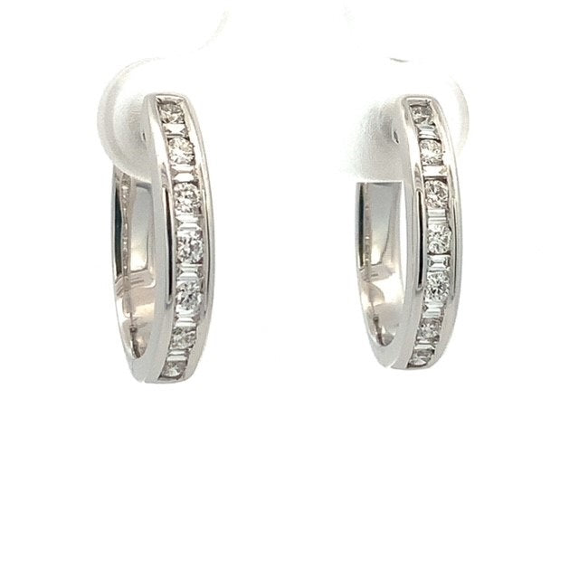 Parrys Jewellers 9ct White Gold Baguette & Round Diamond Huggie Earrings TDW 0.50ct
