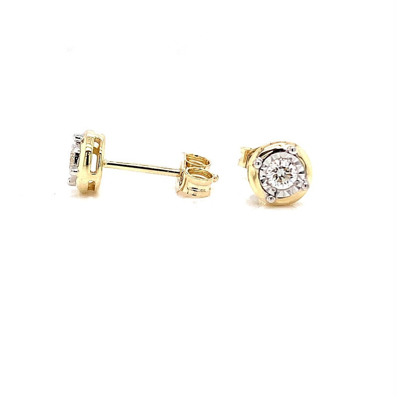 Parrys Jewellers 9ct Yellow Gold Diamond Stud Off-set Bezel Earrings TDW 0.15ct