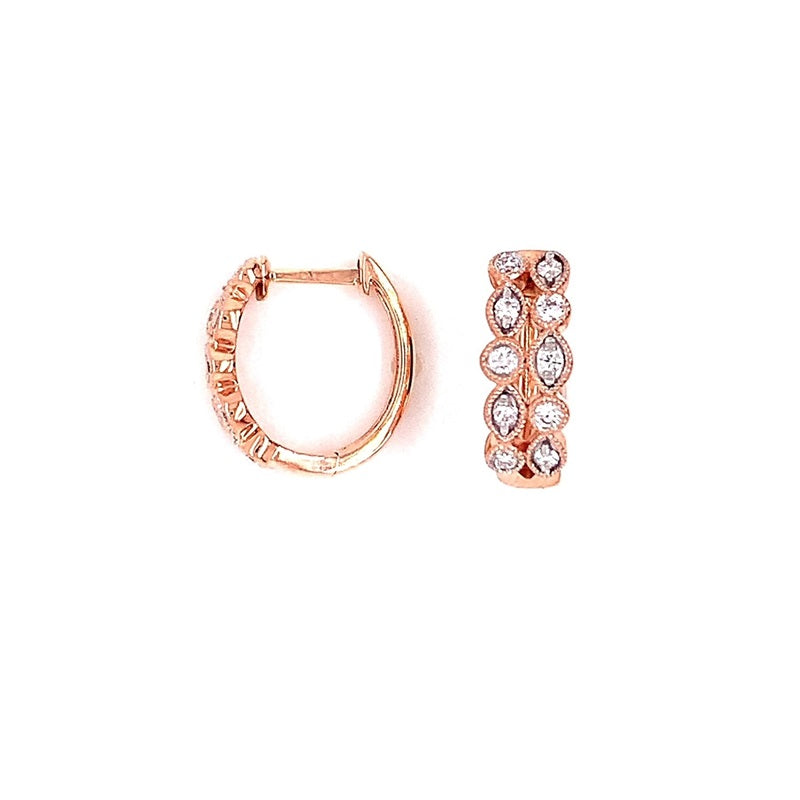 Parrys Jewellers 9ct Rose Gold Vintage Style Diamond Set Huggies TDW 0.35ct