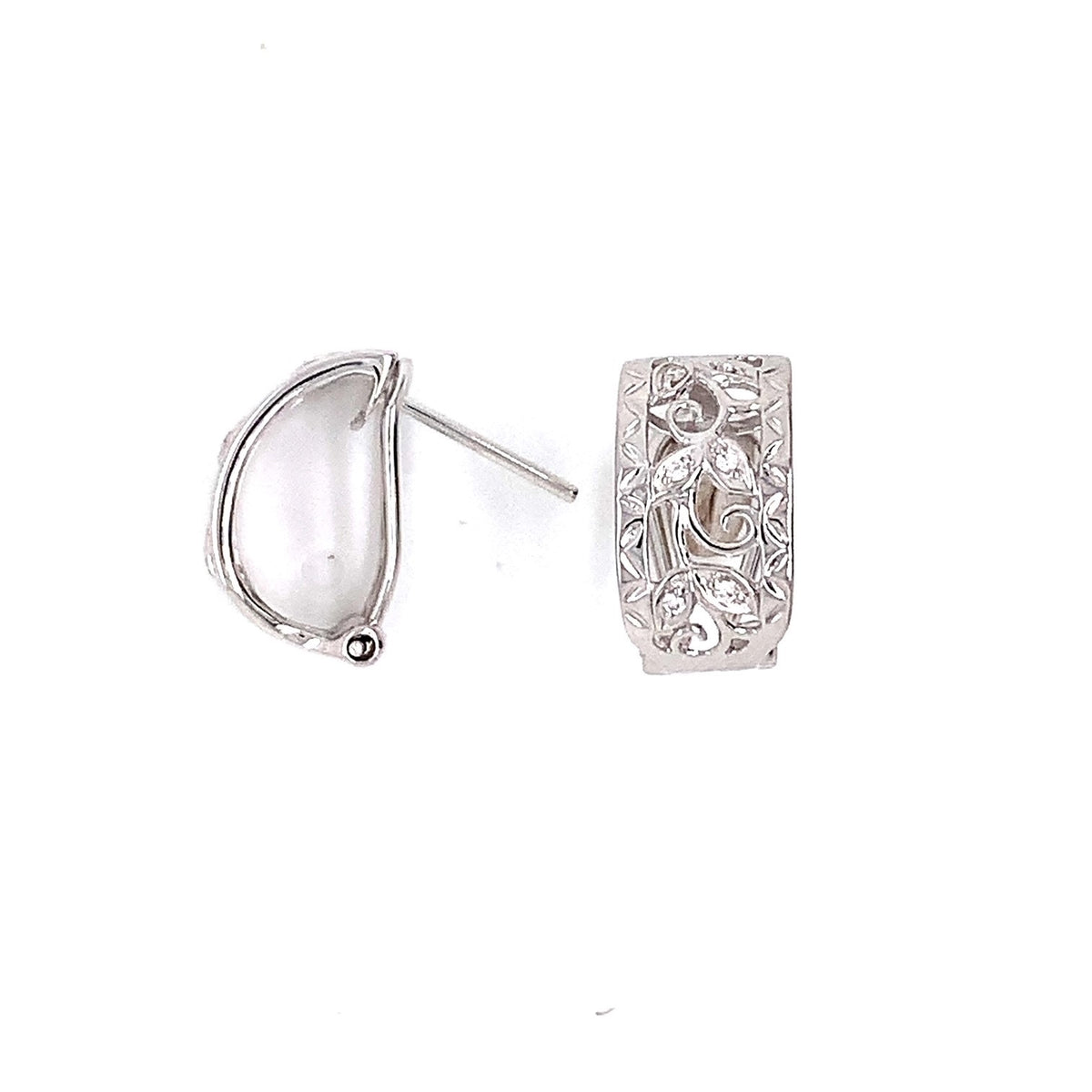 9ct White Gold Vintage Style Diamond Set Hoops TDW 0.05ct