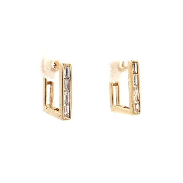 Parrys Jewellers 18ct Yellow Gold Baguette Diamond Square Huggie Earrings TDW 0.32ct