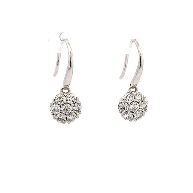 Parrys Jewellers 9ct White Gold Diamond Cluster Drop Earrings TDW 0.81ct