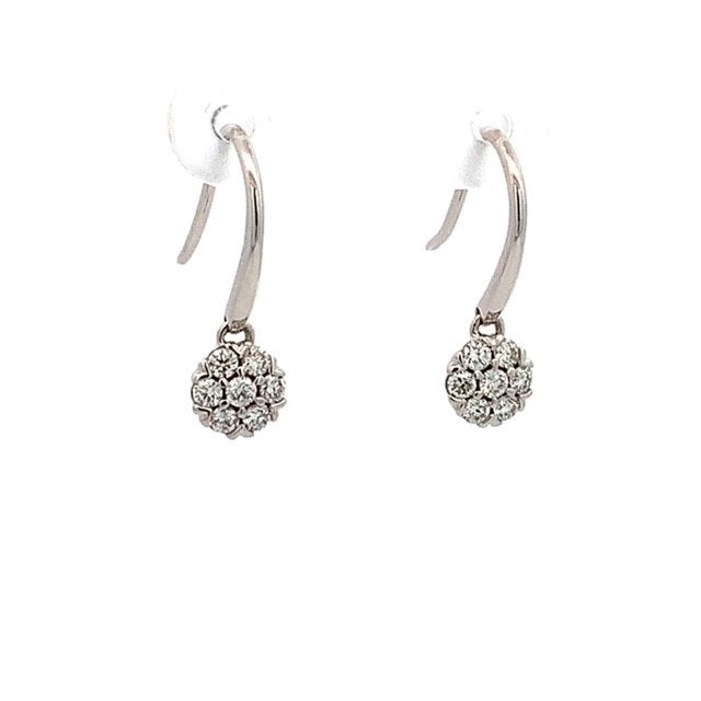 Parrys Jewellers 9ct White Gold Diamond Cluster Drop Earrings TDW 0.37ct
