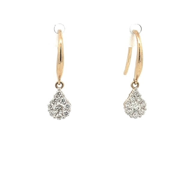 Parrys Jewellers 9ct Yellow Gold Diamond Cluster Drop Earrings TDW 0.34ct
