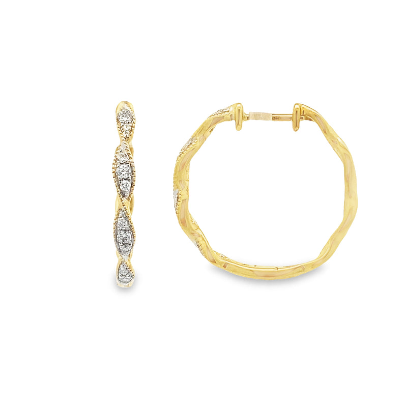 Parrys Jewellers 9ct Two Tone Yellow & White Gold Twist Diamond Set Hoop Earrings TDW 0.15ct