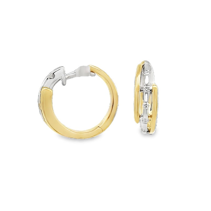 Parrys Jewellers 9ct Two Tone Gold Diamond Set Huggie Earrings TDW=0.20ct