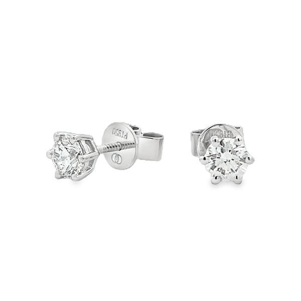 Platinum 6 Claw 2 = 0.80ct Certified Natural Diamond Studs with Threaded Posts and Butterflies