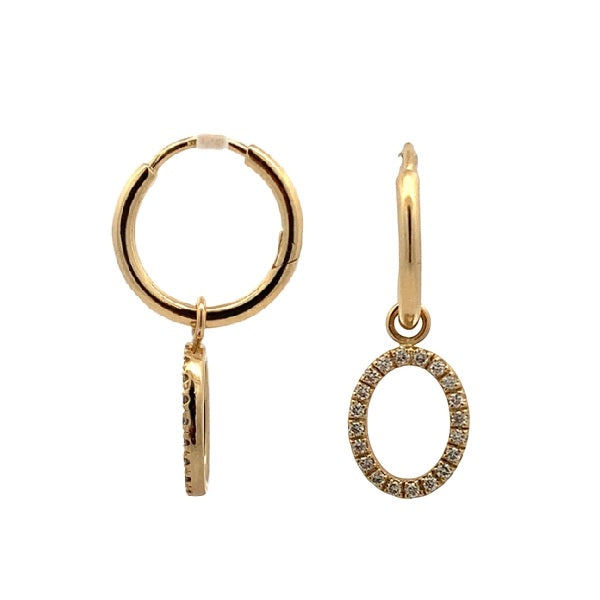 9ct Yellow Gold 15mm Hoops with tdw=0.40ct Diamond Set Oval Drops