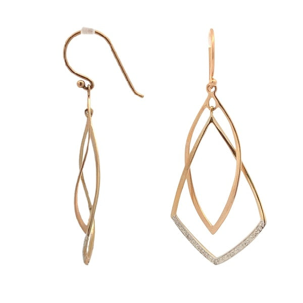 9ct Yellow Gold Double Tear Diamond Set Drop Earrings